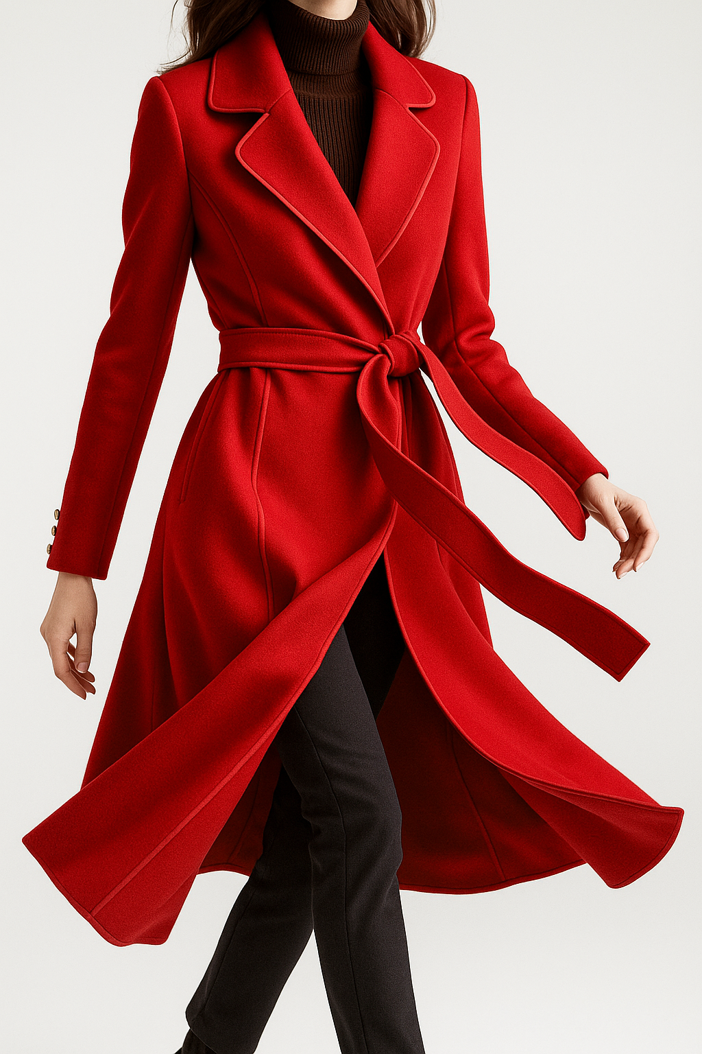 Women’s Wool Belted Coat – Elegant Tailored Wrap Overcoat for Autumn & Winter