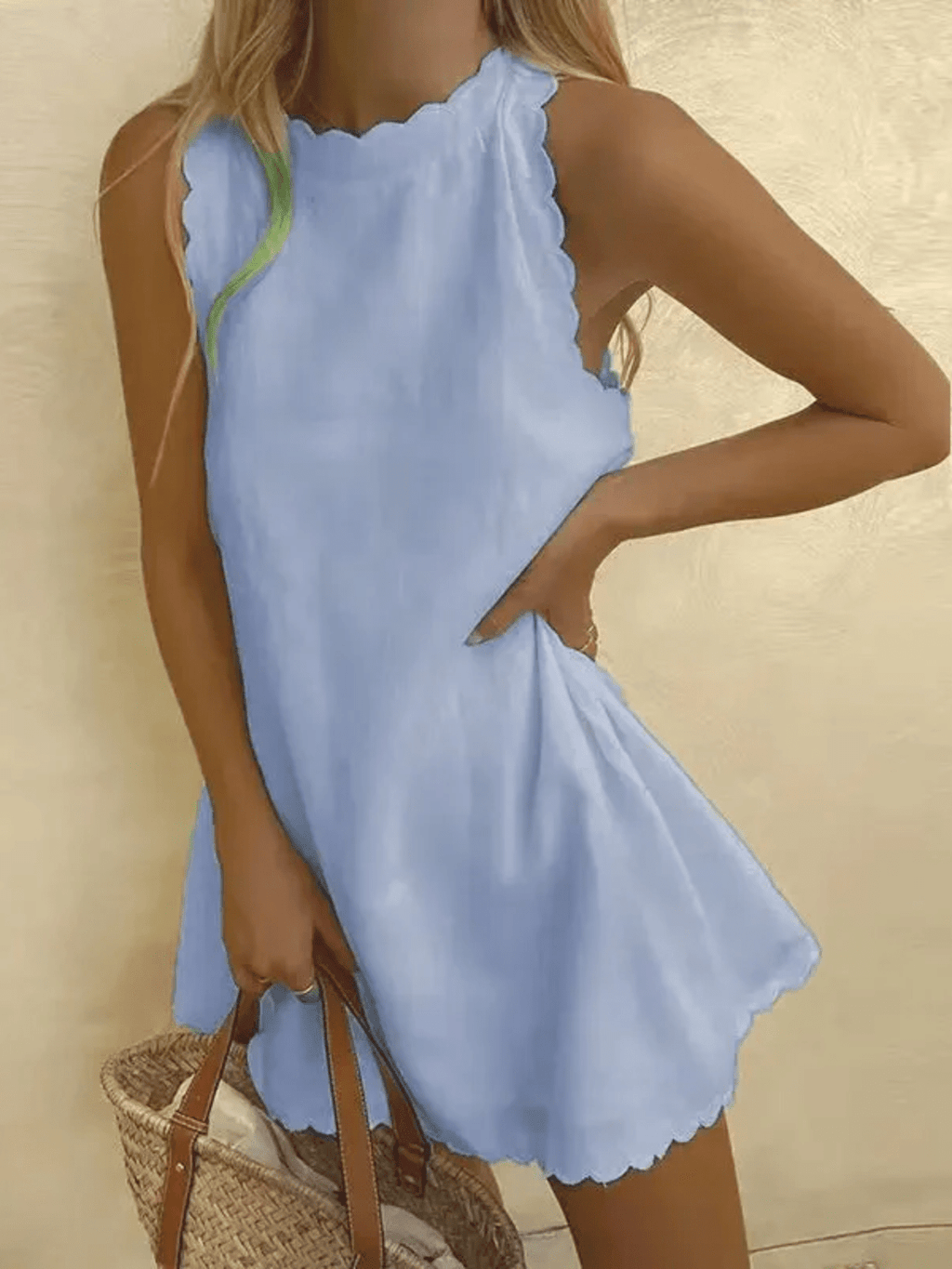 Summer dress with wavy trim lightweight fabric