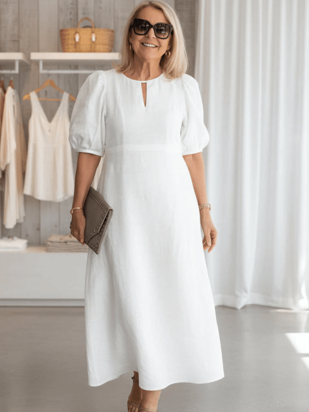 Maxi dress with puff sleeves and tailored fit