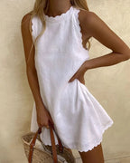 Summer dress with wavy trim lightweight fabric