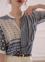 Chiffon shirt with stand collar striped print and button closure