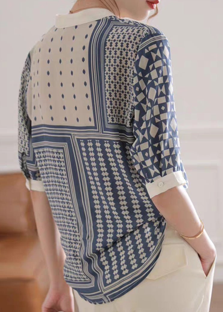 Chiffon shirt with stand collar striped print and button closure