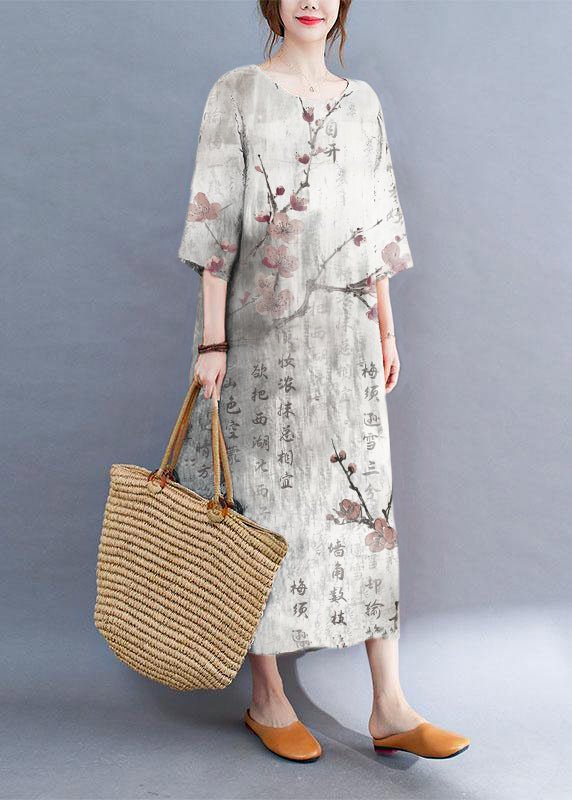 Summer dress with color block print round neckline and side slit